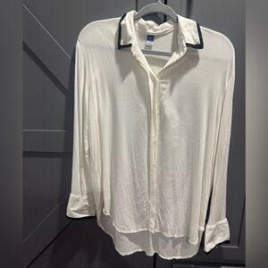 Old Navy White Button-Up Blouse with Black Trim